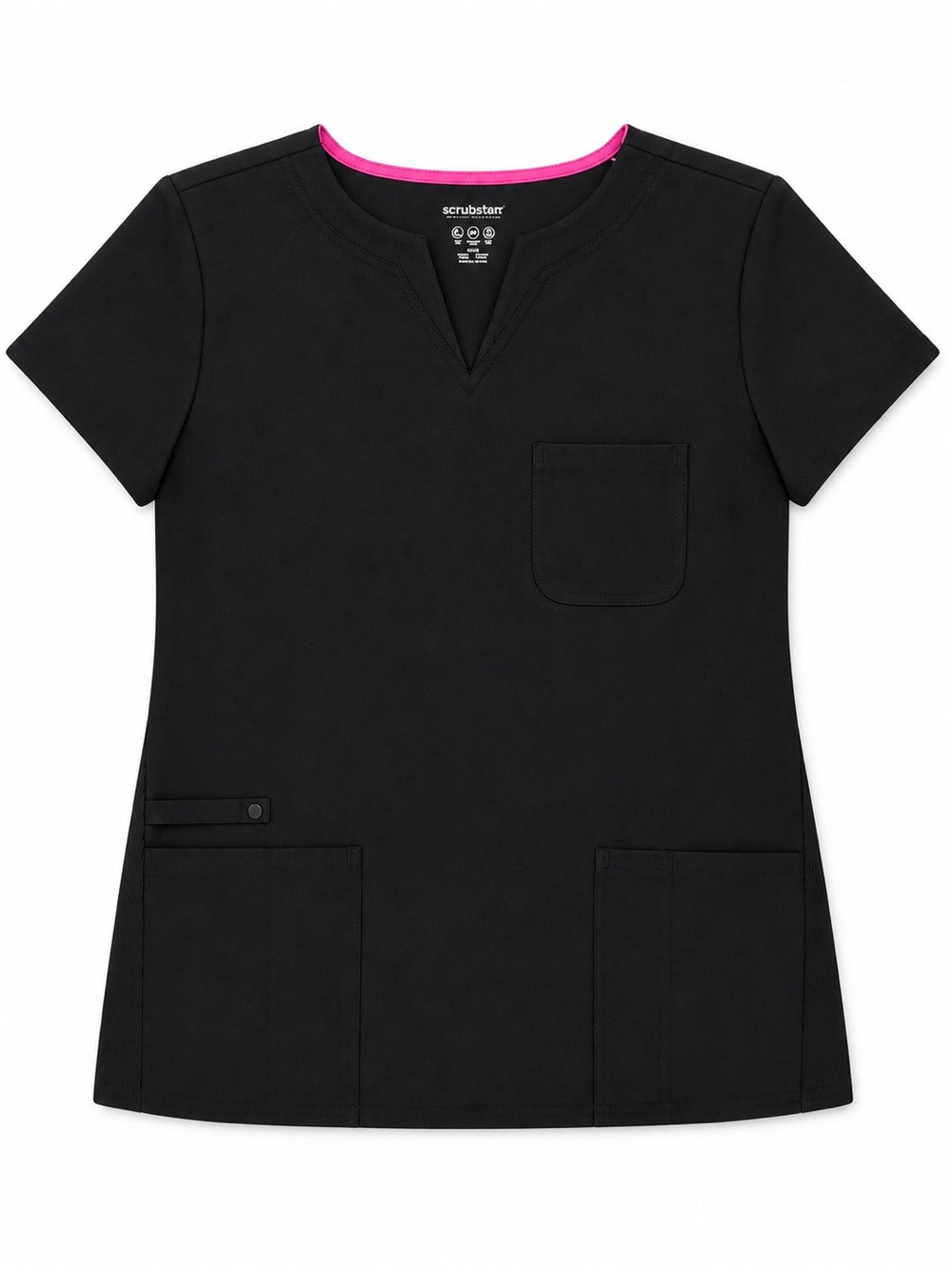 Scrubstar Black Scrub Top with Pink Trim V-Notch Collar XL- NWT